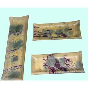 Fused Glass Platter Set With Vaseline Satin Finish sushi h'oderves tray